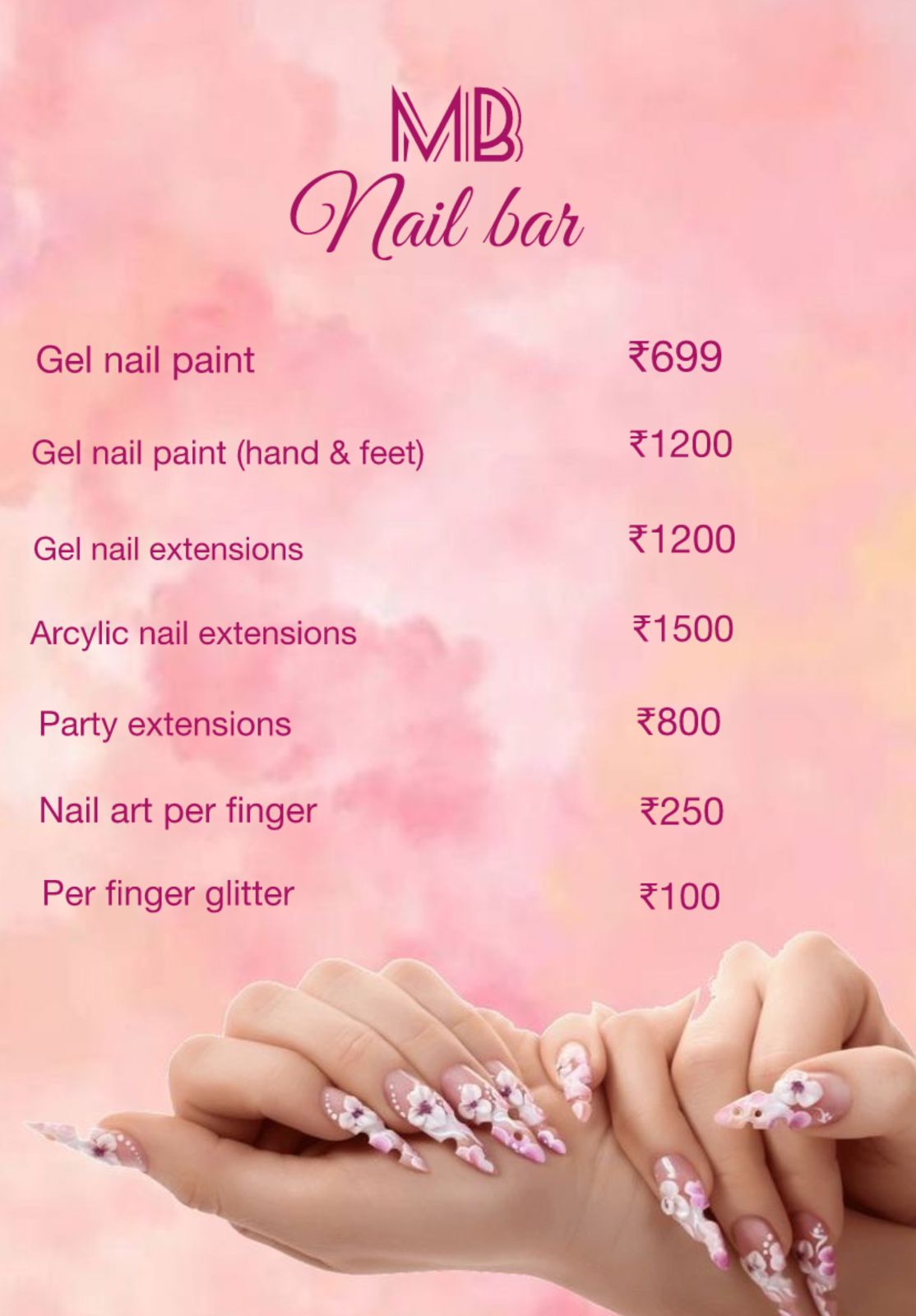 MB Nail Bar Rate Card